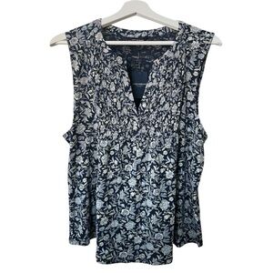 NWT Lucky Brand Floral Sleeveless Top - Blue and White Floral Blouse Size XL